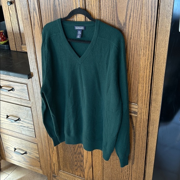 Vintage 90s Lands End 100% Cashmere V Neck Sweater Forest Green - Picture 2 of 5